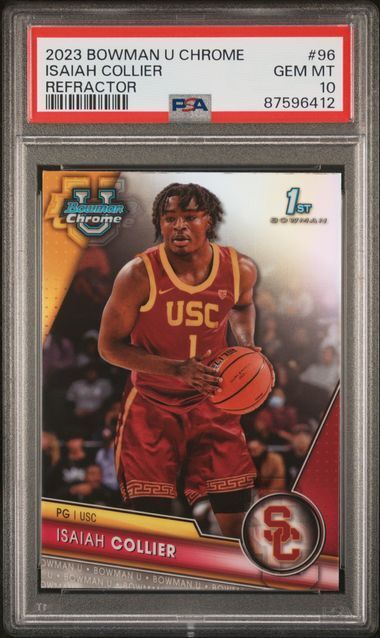 ISAIAH COLLIER 2023 BOWMAN UNIVERSITY CHROME REFRACTOR 1ST PSA 10 GEM POP 3