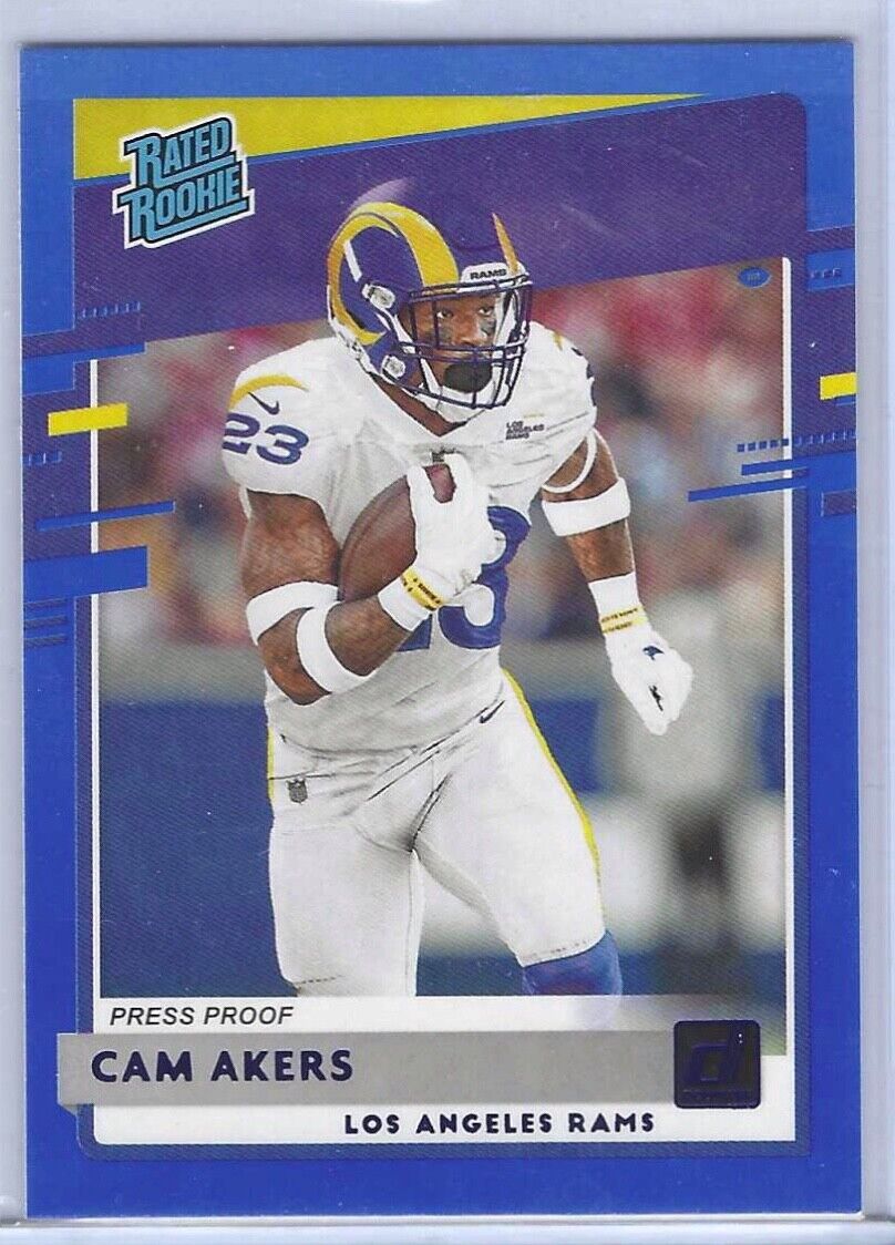 CAM AKERS 2020 PANINI DONRUSS BLUE PRESS PROOF RATED ROOKIE RC #325