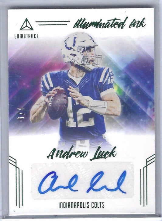 ANDREW LUCK 2020 PANINI LUMINANCE GREEN ILLUMINATED INK AUTO #D 5/5