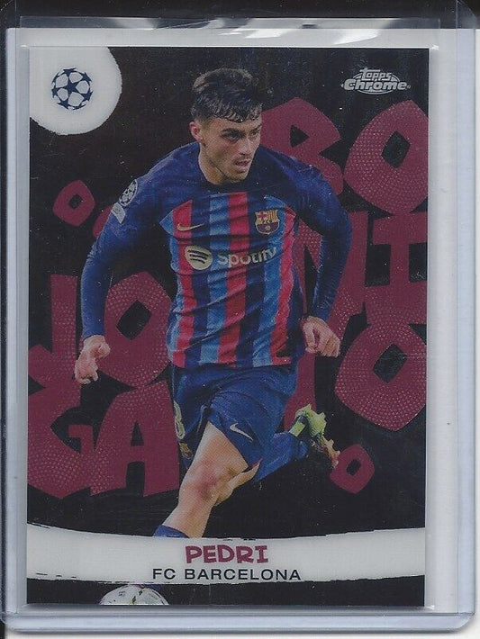 PEDRI 2022-23 TOPPS CHROME CLUB COMPETITIONS JOGA BONITO BLACK REFRACTOR #D 5/10