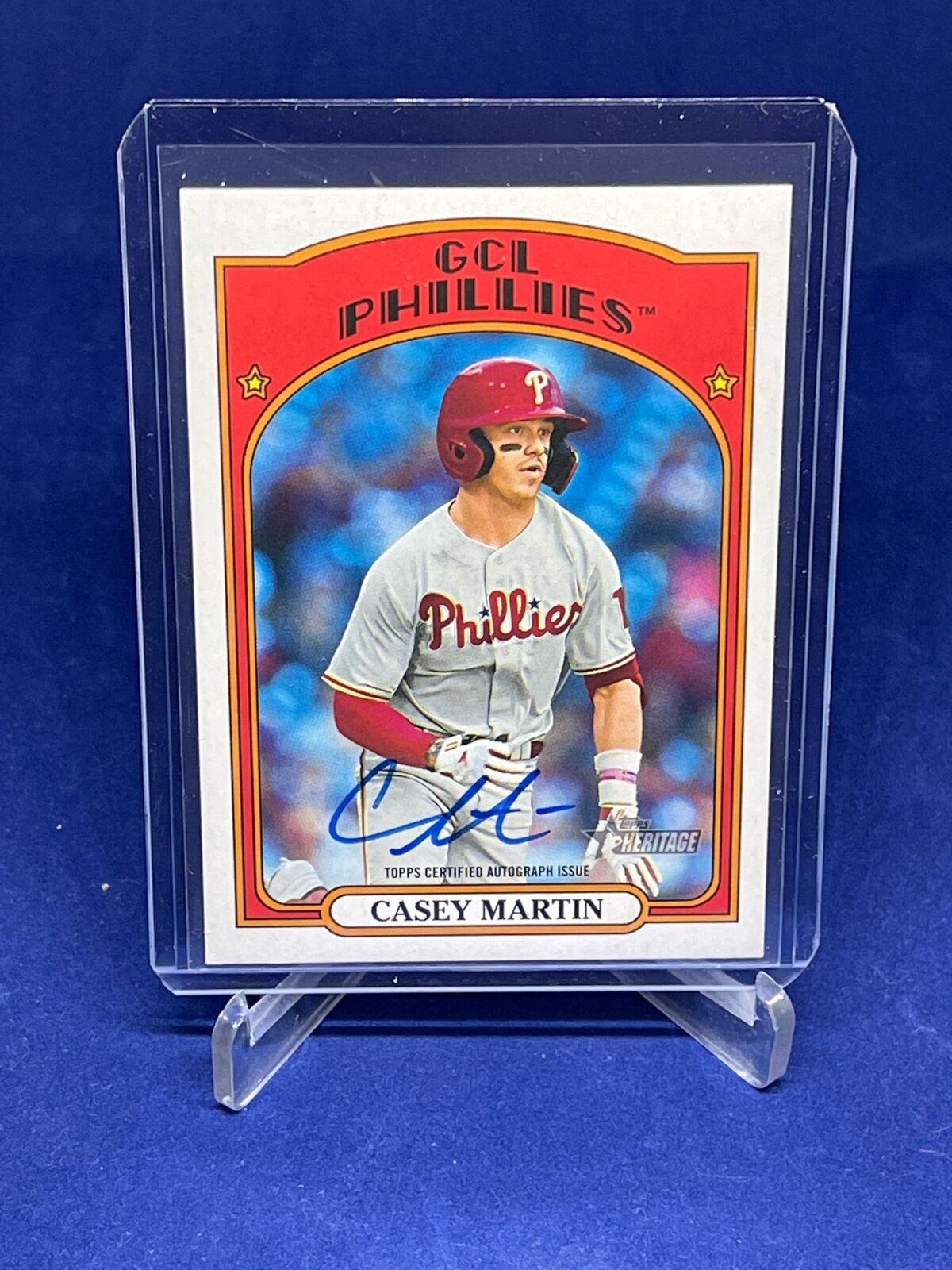 CASEY MARTIN 2021 TOPPS HERITAGE MINORS ON CARD AUTO PROSPECT