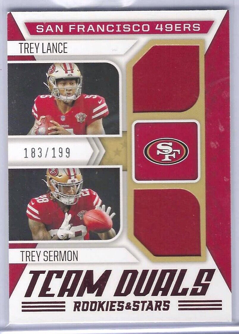 TREY LANCE TREY SERMON 2021 PANINI ROOKIES & STARS ROOKIE DUAL JERSEY RC #D /199