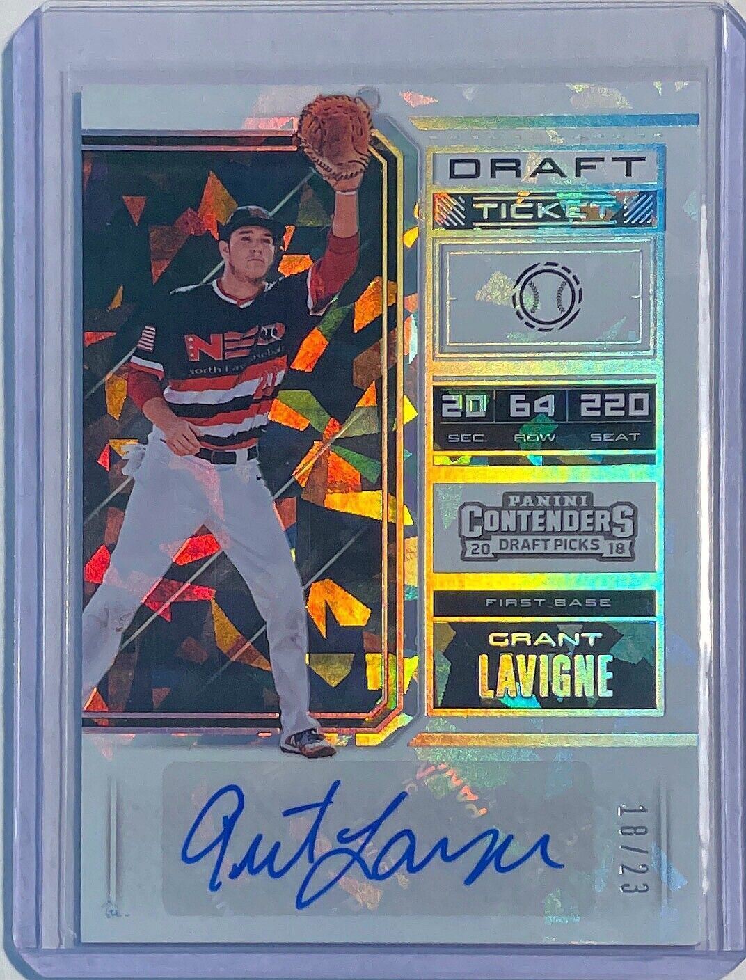 GRANT LAVIGNE 2018 PANINI CONTENDERS DRAFT PICKS CRACKED ICE AUTO #D 18/23