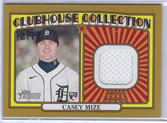 CASEY MIZE 2021 TOPPS HERITAGE CLUBHOUSE GOLD GAME USED PATCH RC #D 12/99