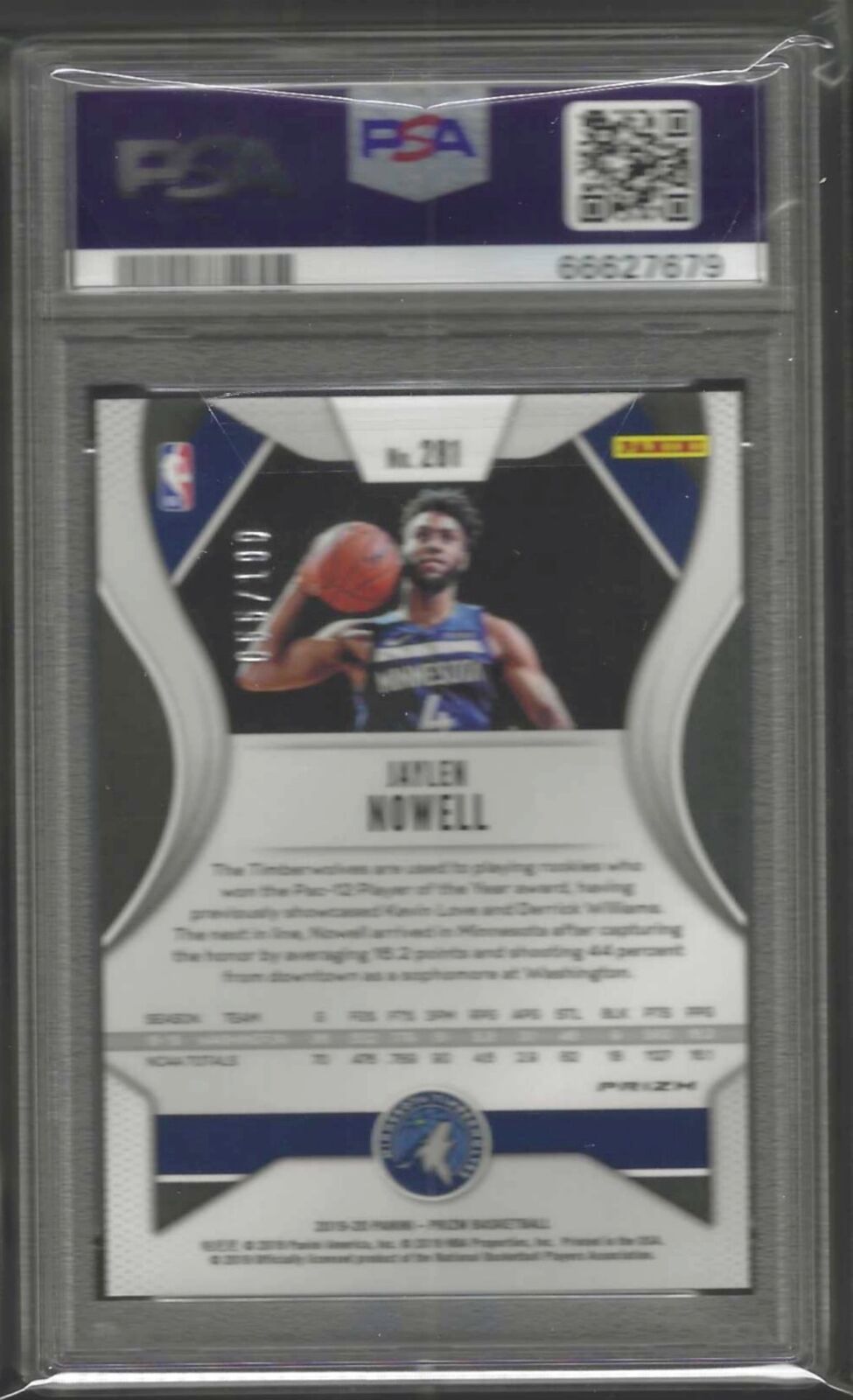 JAYLEN NOWELL 2019-20 PANINI PRIZM BLUE PRIZMS RC /199 PSA 10 GEM MINT POP 12