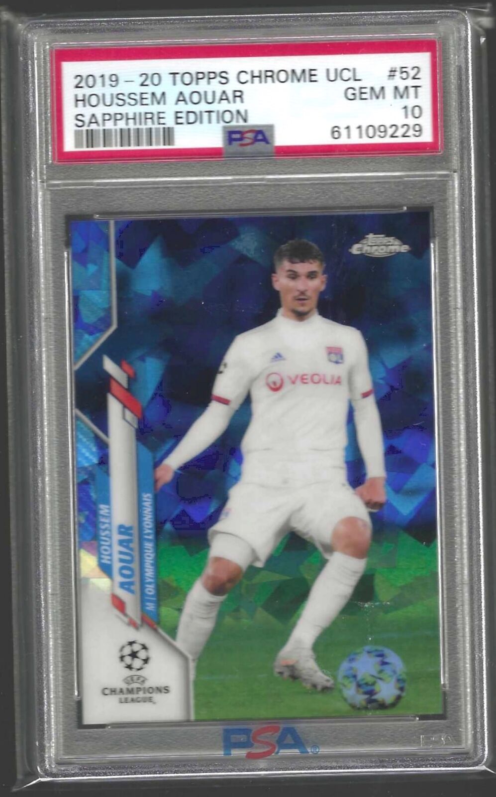 HOUSSEM AOUAR 2019-20 TOPPS CHROME SAPPHIRE EDITION REFRACTOR RC #52 PSA 10 GEM