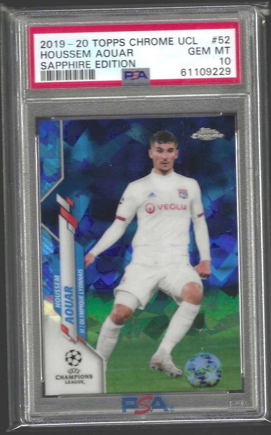 HOUSSEM AOUAR 2019-20 TOPPS CHROME SAPPHIRE EDITION REFRACTOR RC #52 PSA 10 GEM