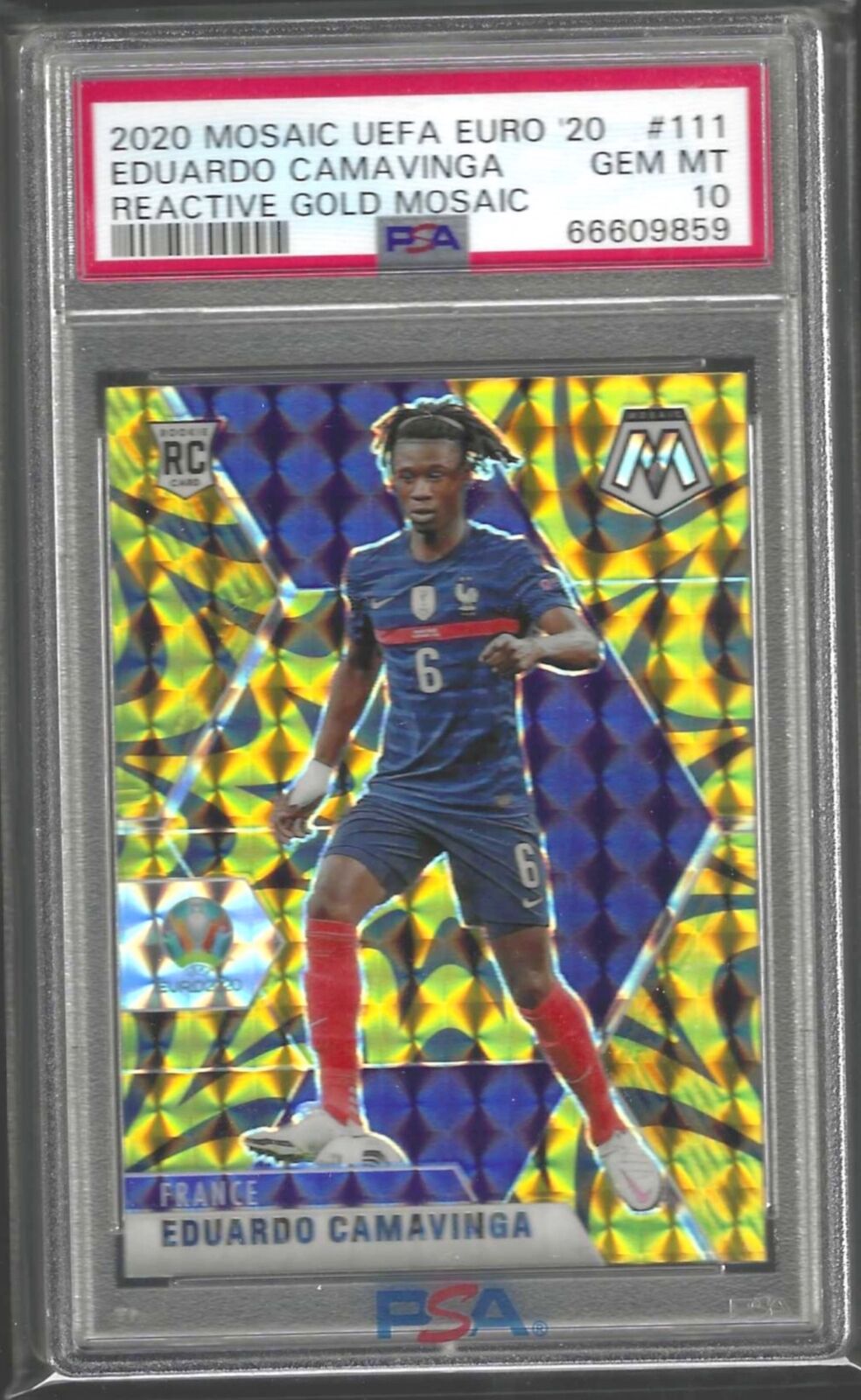 EDUARDO CAMAVINGA 2020-21 PANINI MOSAIC GOLD REACTIVE RC #111 PSA 10 GEM POP 11
