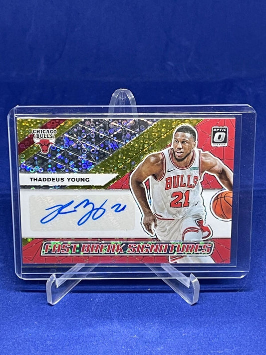 THADDEUS YOUNG 2019-20 DONRUSS OPTIC FAST BREAK GOLD DISCO PRIZM AUTO #D 10/10