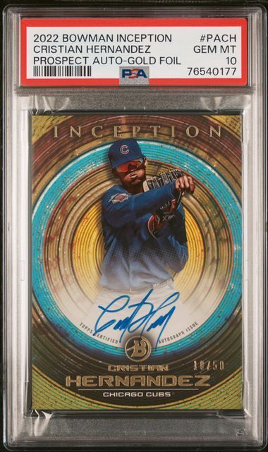 CRISTIAN HERNANDEZ 2022 BOWMAN INCEPTION PROSPECT GOLD ON CARD AUTO /50 PSA 10