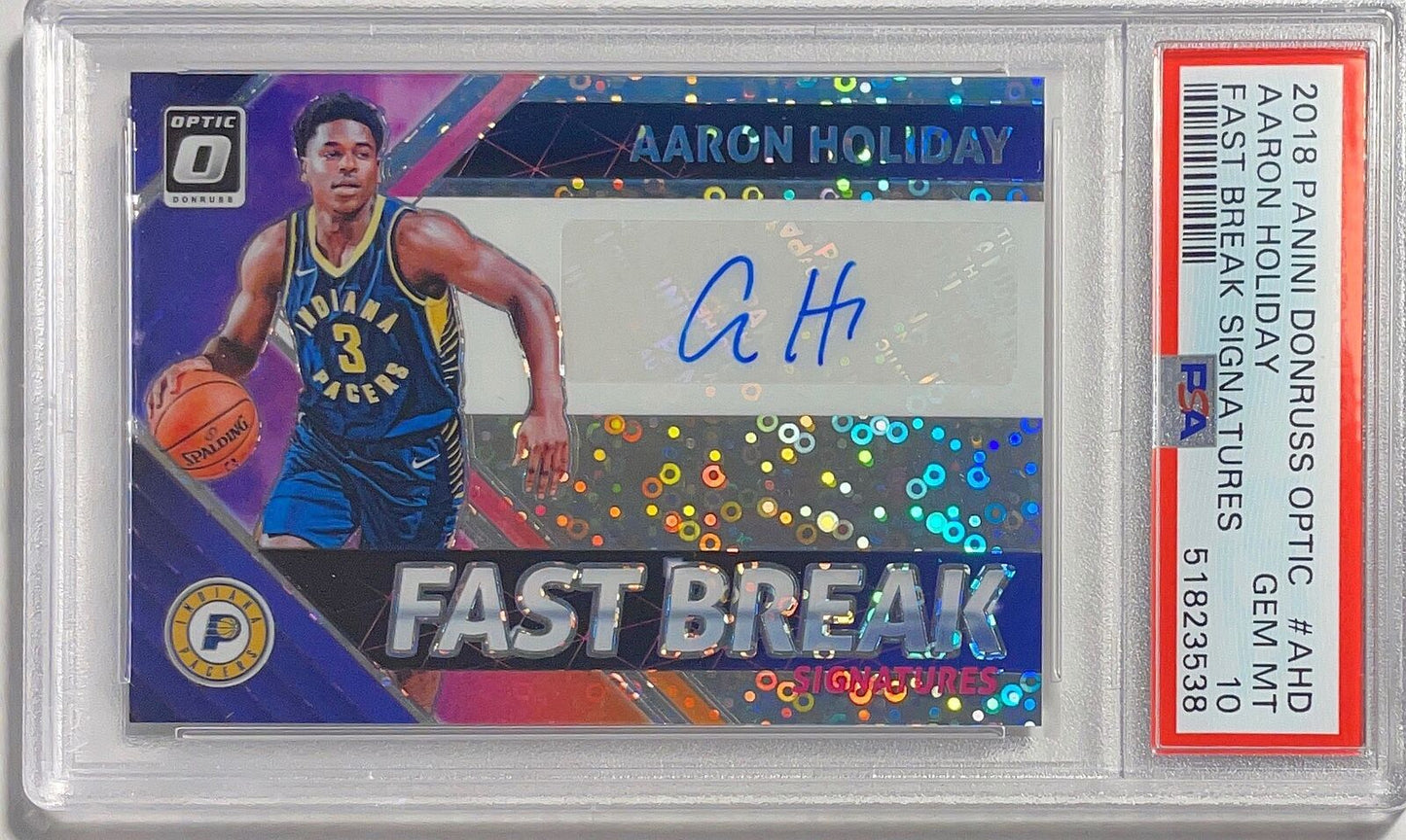 AARON HOLIDAY 2018 DONRUSS OPTIC FAST BREAK AUTO RC #AHD PSA 10 GEM MINT POP 2