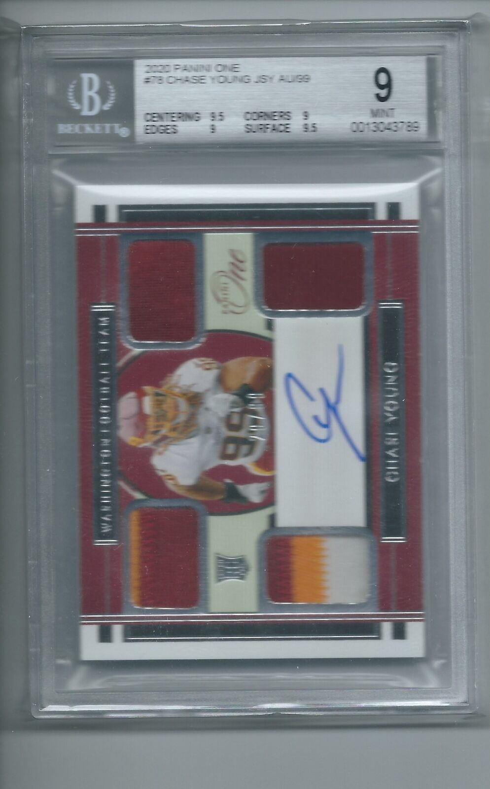 CHASE YOUNG 2020 PANINI ONE QUAD PATCH ON CARD AUTO RC /99 BGS 9 MINT POP 1/1