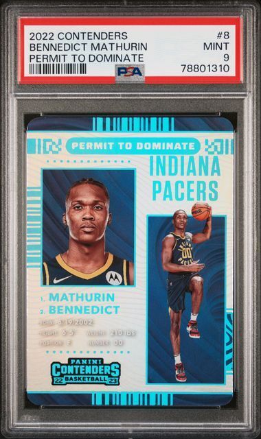 BENNEDICT MATHURIN 2022-23 PANINI CONTENDERS PERMIT TO DOMINATE RC #8 PSA 9 MINT