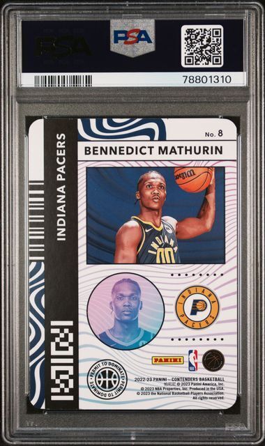 BENNEDICT MATHURIN 2022-23 PANINI CONTENDERS PERMIT TO DOMINATE RC #8 PSA 9 MINT