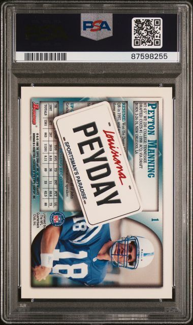 PEYTON MANNING 1998 BOWMAN INTERSTATE SP RARE ROOKIE RC #1 PSA 9 MINT