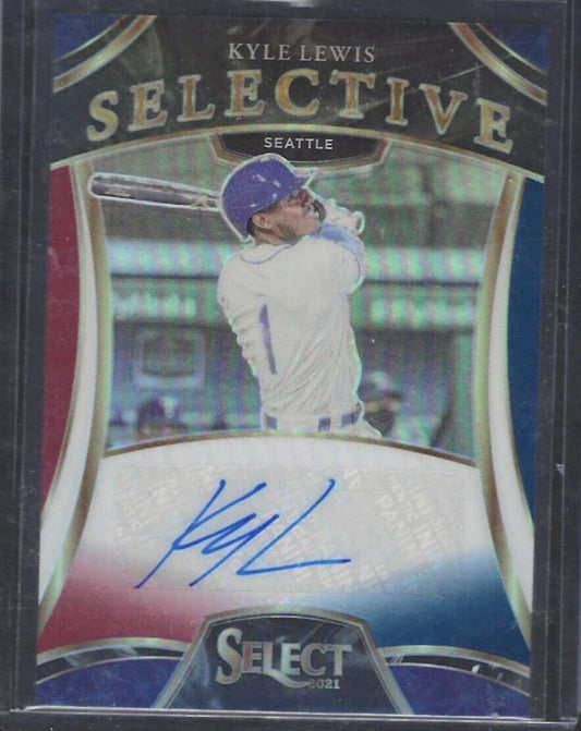 KYLE LEWIS 2021 PANINI SELECT RED AND BLUE PRIZM SELECTIVE AUTO #D 47/49