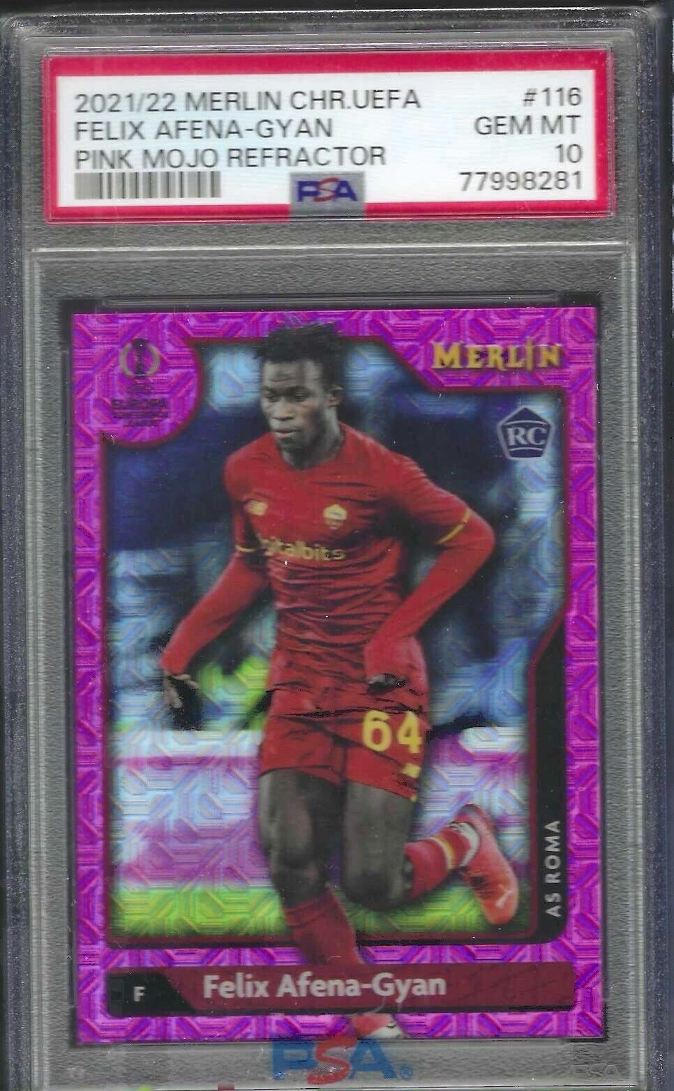 FELIX AFENA-GYAN 2021-22 TOPPS MERLIN PINK MOJO REFRACTOR RC /275 PSA 10 POP 2