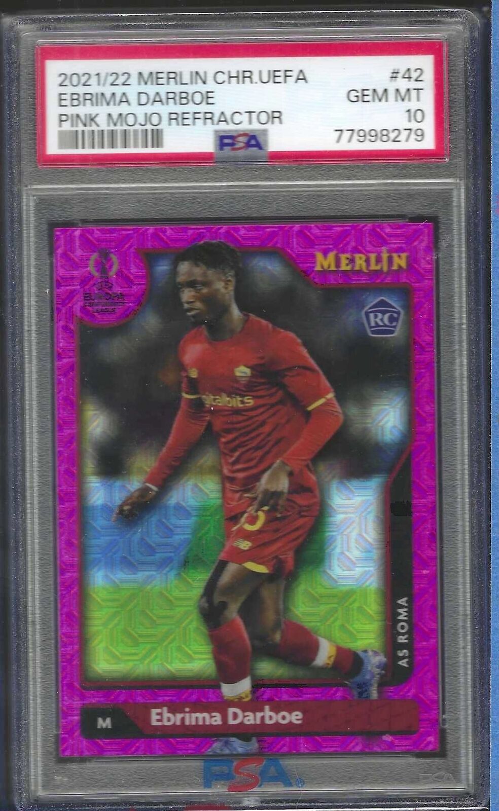 EBRIMA DARBOE 2021-22 TOPPS MERLIN PINK MOJO REFRACTOR /275 RC PSA 10 POP 1/1