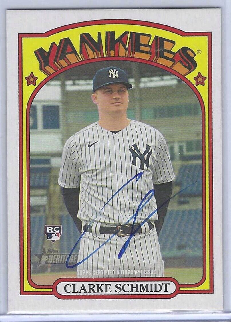 CLARKE SCHMIDT 2021 TOPPS HERITAGE REAL ONE BLUE INK ROOKIE AUTO RC #ROA-CSC