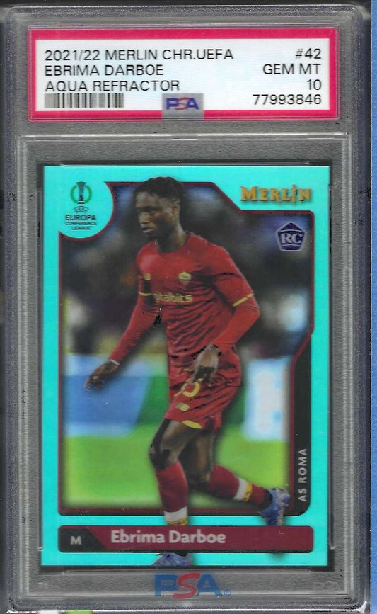 EBRIMA DARBOE 2021-22 TOPPS MERLIN AQUA REFRACTOR RC /199 PSA 10 GEM POP 1/1