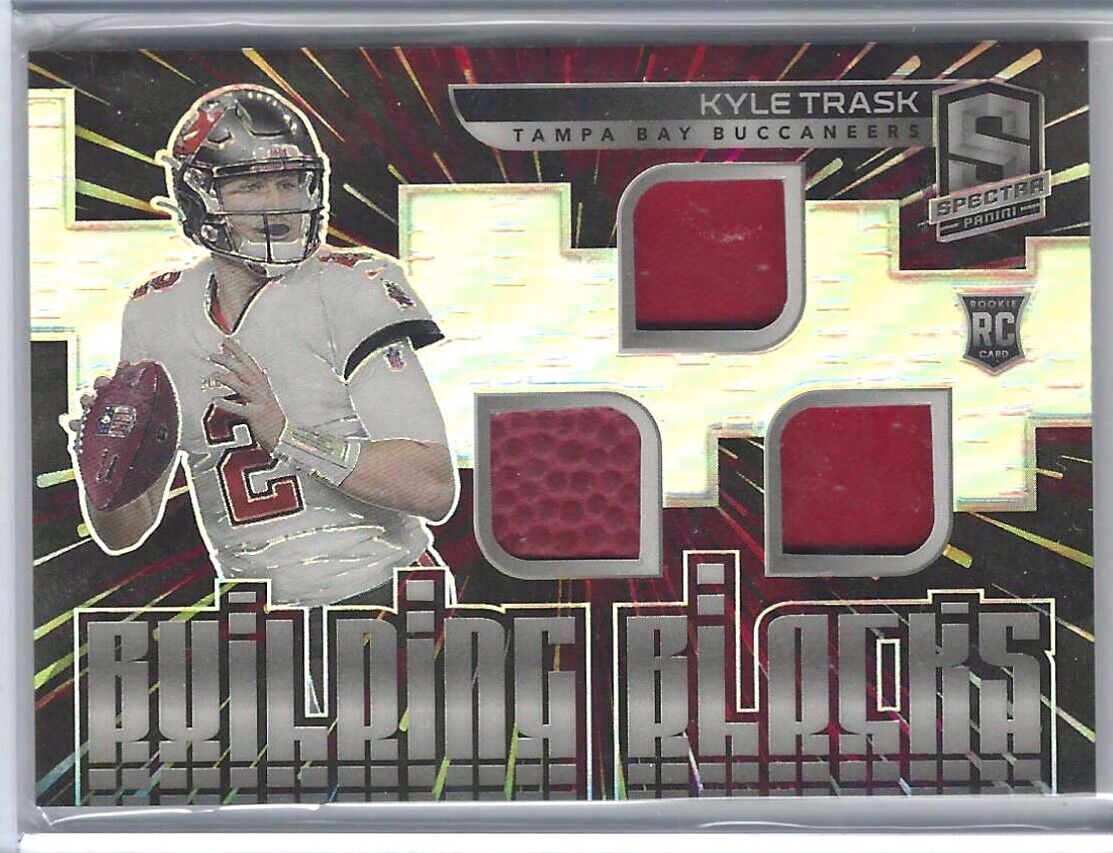 KYLE TRASK 2021 SPECTRA SILVER PRIZM BUILDING BLOCKS TRIPLE JERSEY RC #D 73/75