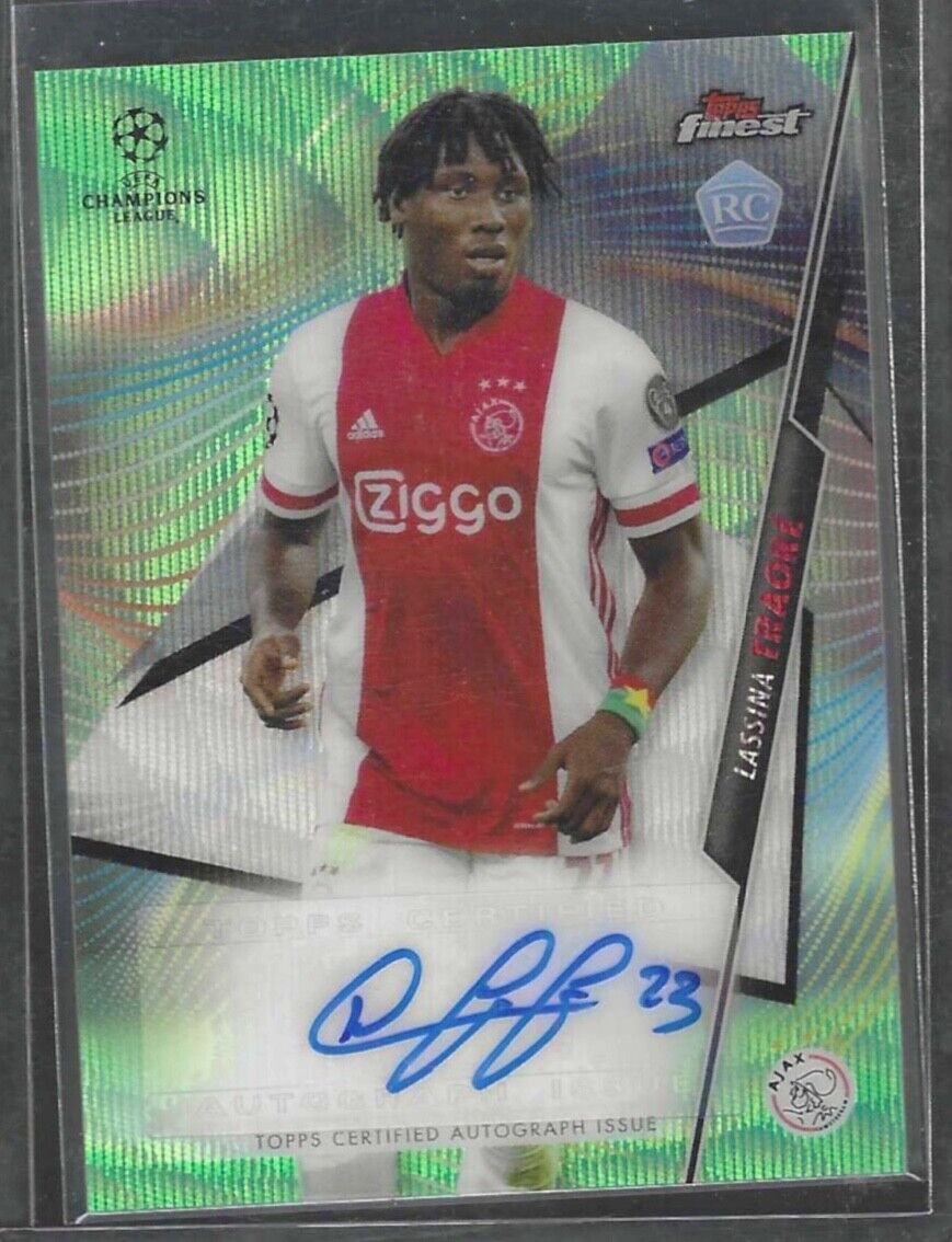 LASSINA TRAORE 2020-21 TOPPS FINEST GREEN WAVE REFRACTOR ROOKIE AUTO RC #D 31/99