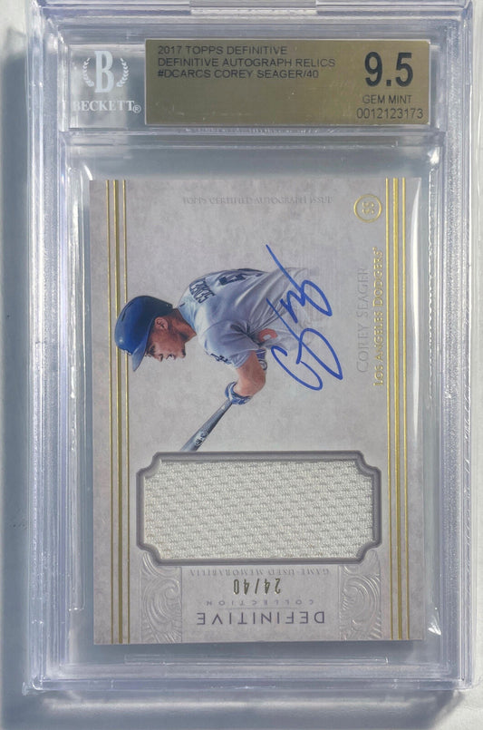 COREY SEAGER 2017 TOPPS DEFINITIVE AUTO JERSEY #D 24/40 BGS 9.5 10 GEM POP 1/1