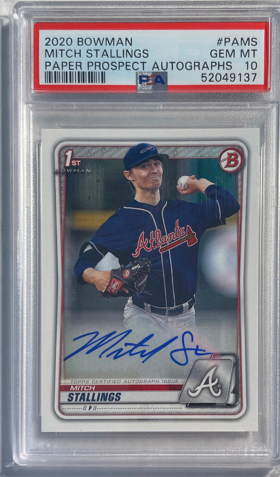 MITCH STALLINGS 2020 BOWMAN PAPER PROSPECT AUTO #PAMS PSA 10 GEM MINT POP 4