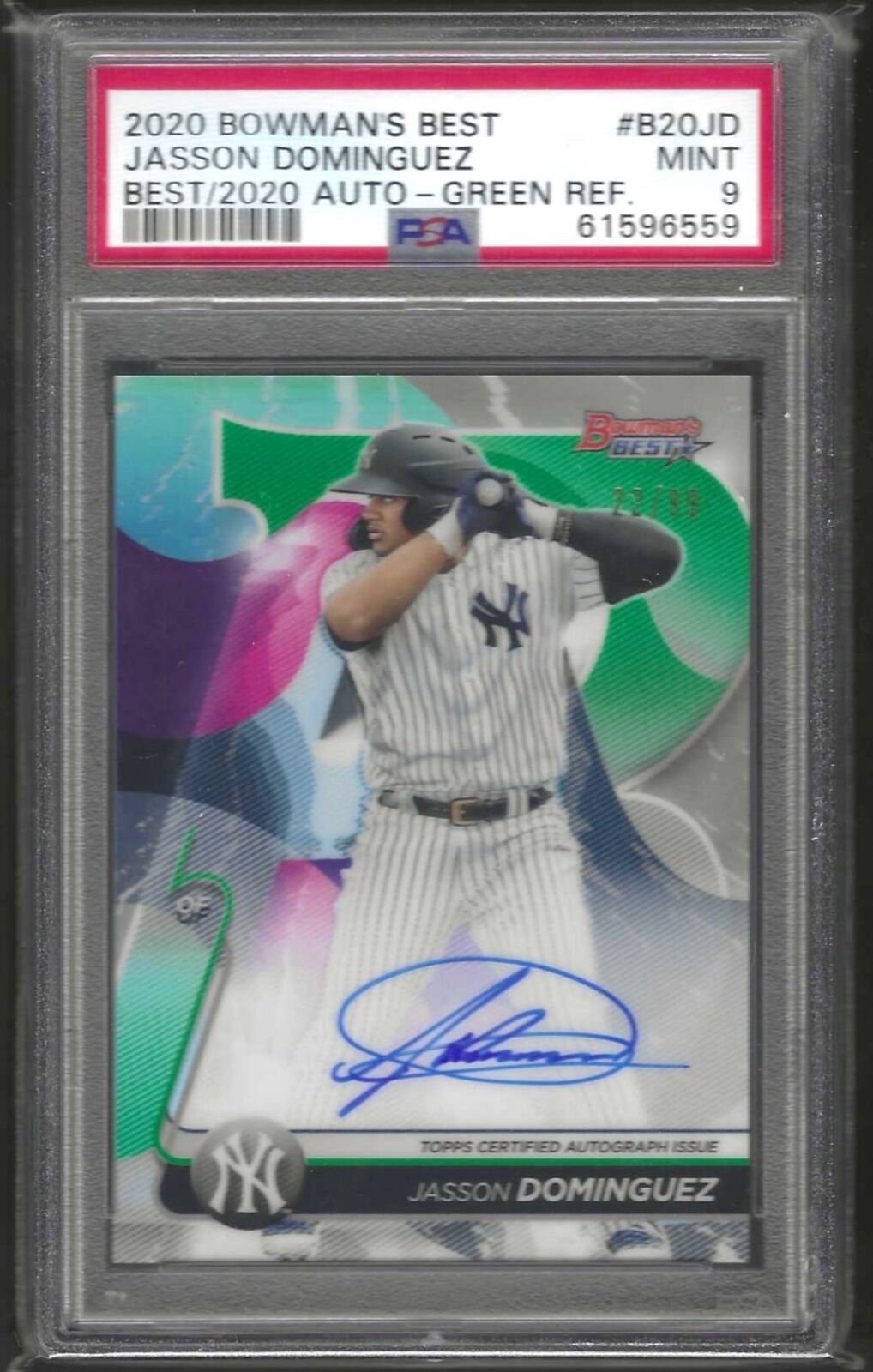 JASSON DOMINGUEZ 2020 BOWMAN BEST GREEN REFRACTOR PROSPECT AUTO /99 PSA 9 POP 12