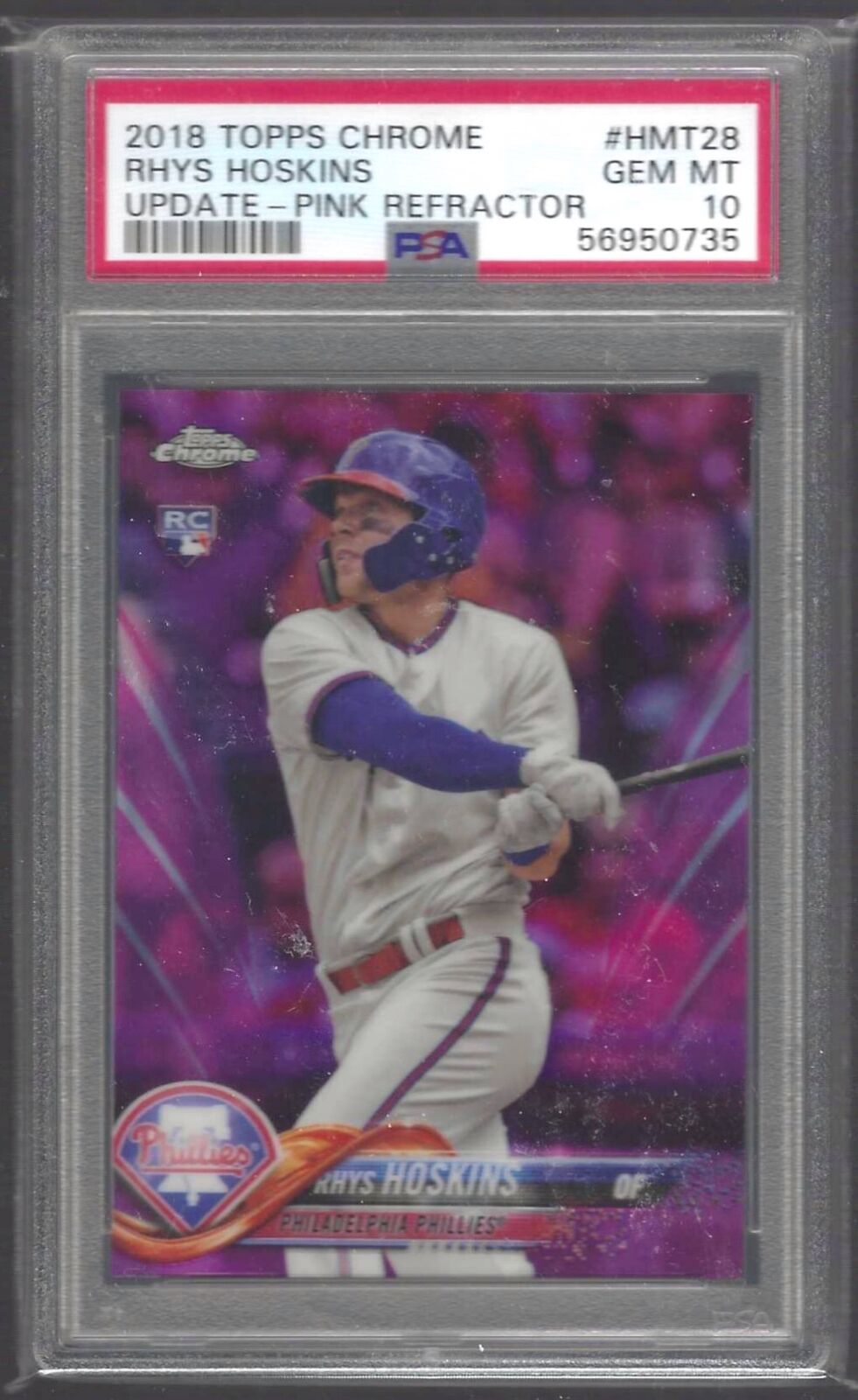 RHYS HOSKINS 2018 TOPPS CHROME UPDATE PINK REFRACTOR RC PSA 10 GEM MINT