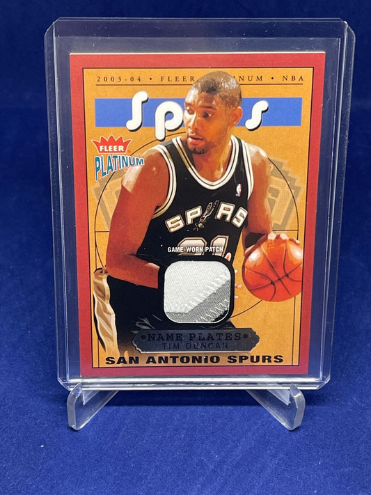 TIM DUNCAN 2003-04 FLEER PLATINUM NAME PLATES 3 COLOR SPURS PATCH #D 299/725