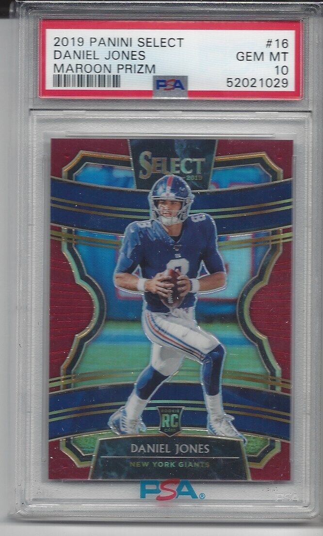 1/1 DANIEL JONES 2019 SELECT MAROON PRIZM RC #D 8/149 #8 JERSEY NUMBER 8 PSA 10