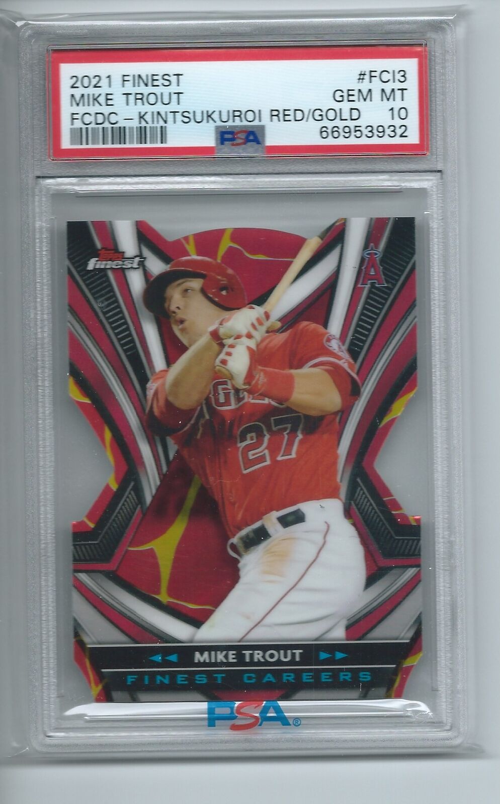 MIKE TROUT 2021 TOPPS FINEST KINTSUKUROI RED GOLD REFRACTOR SSP #3 PSA 10 POP 2