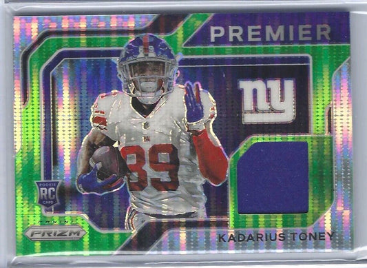 KADARIUS TONEY 2021 PANINI PRIZM GREEN PULSAR PREMIER ROOKIE JERSEY PATCH RC #12