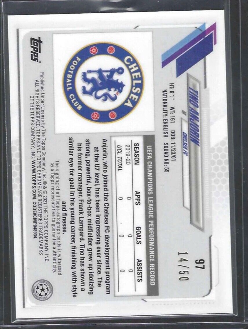 TINO ANJORIN 2020-21 TOPPS CHROME AOKI GOLD REFRACTOR ROOKIE AUTO RC #D 14/50