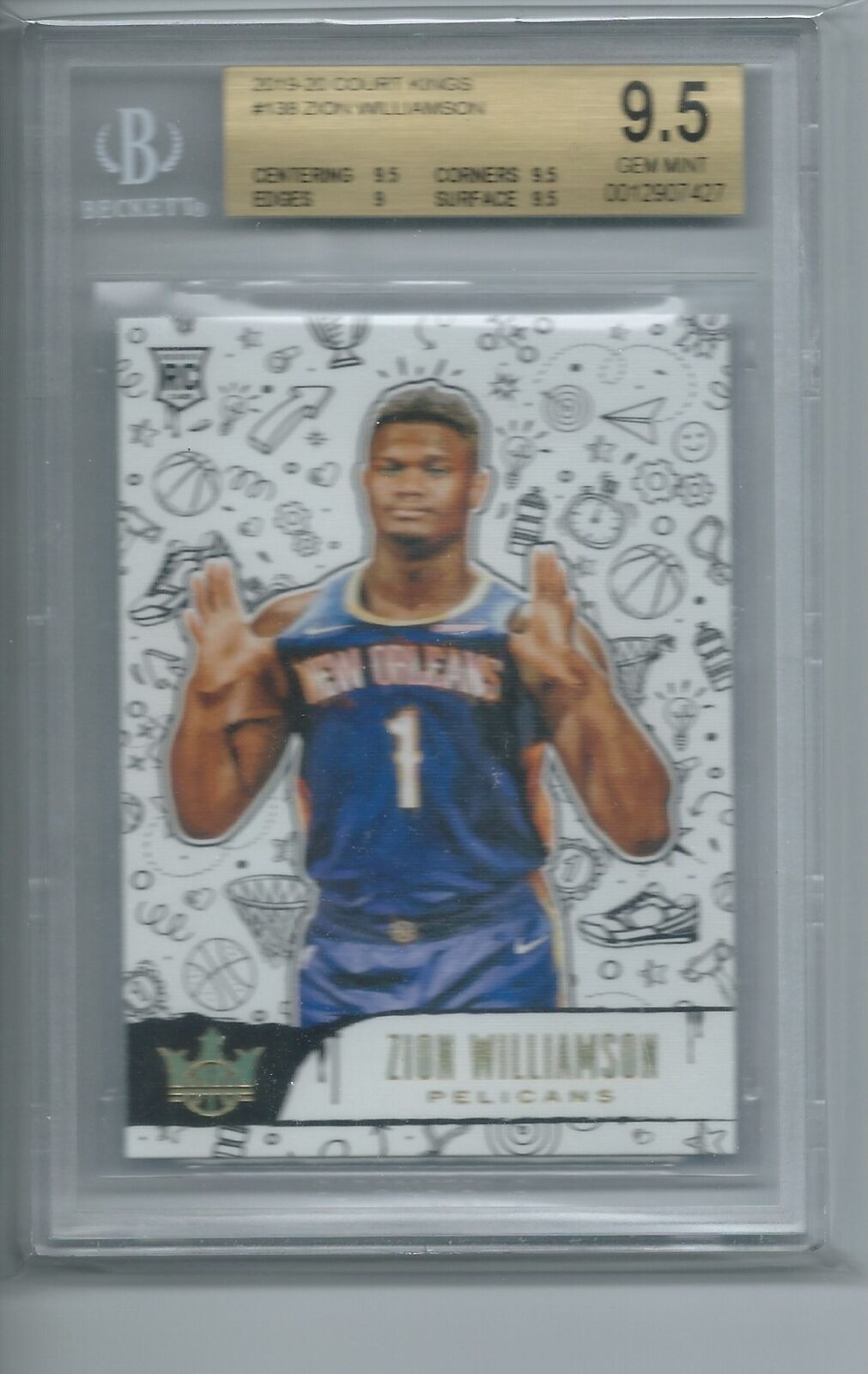 ZION WILLIAMSON 2019-20 PANINI COURT KINGS LEVEL 3 SSP RC #138 BGS 9.5 GEM MINT