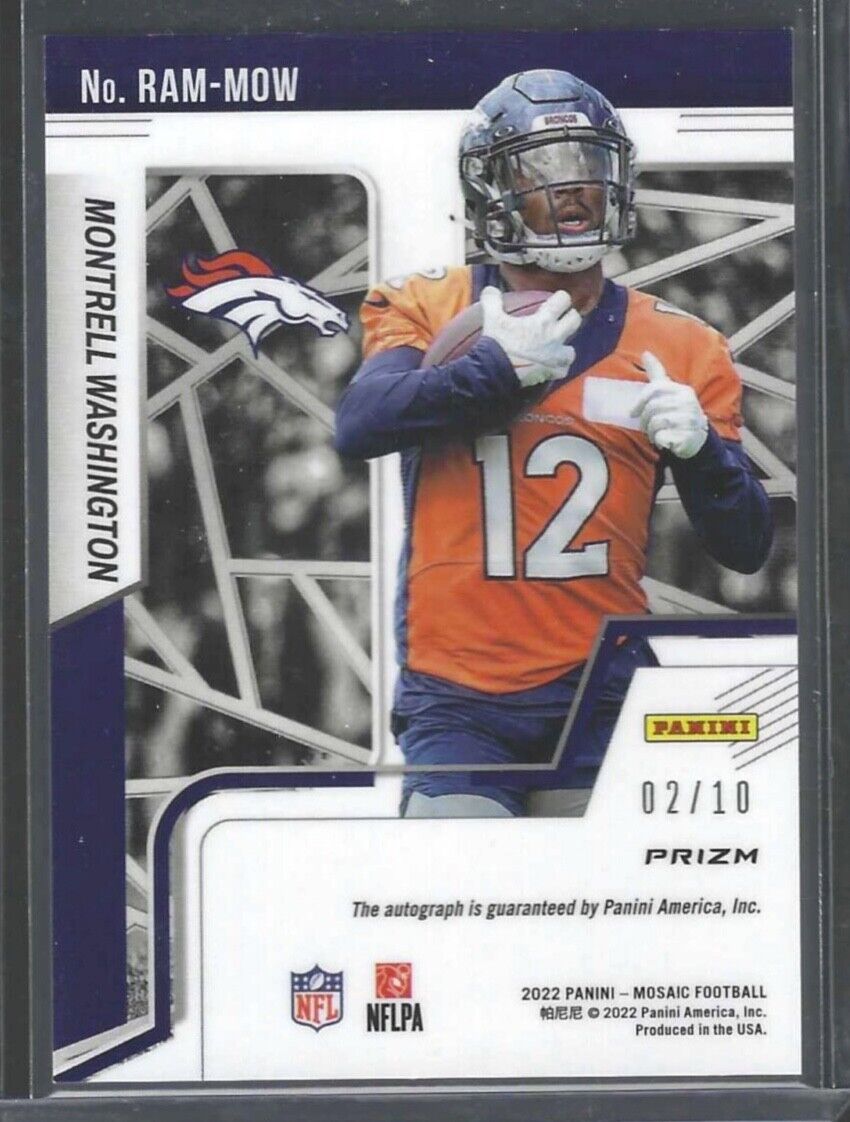 MONTRELL WASHINGTON 2022 PANINI MOSAIC GOLD PRIZM ROOKIE AUTO RC #D 02/10