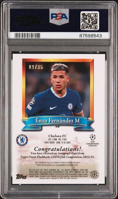 ENZO FERNANDEZ 2022-23 FINEST FLASHBACKS PRISM AUTO RC #D 9/35 PSA 10 POP 1/1