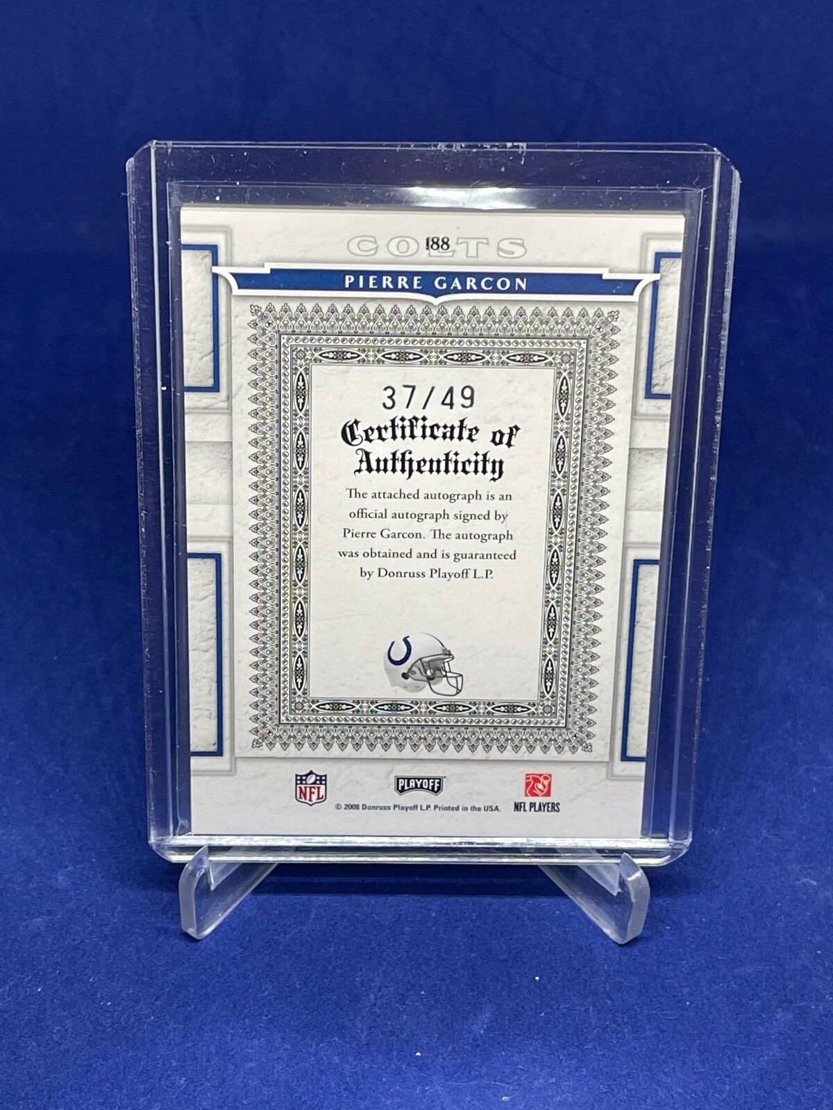 PIERRE GARCON 2008 PLAYOFF NATIONAL TREASURES ROOKIE AUTO RC #D 37/49