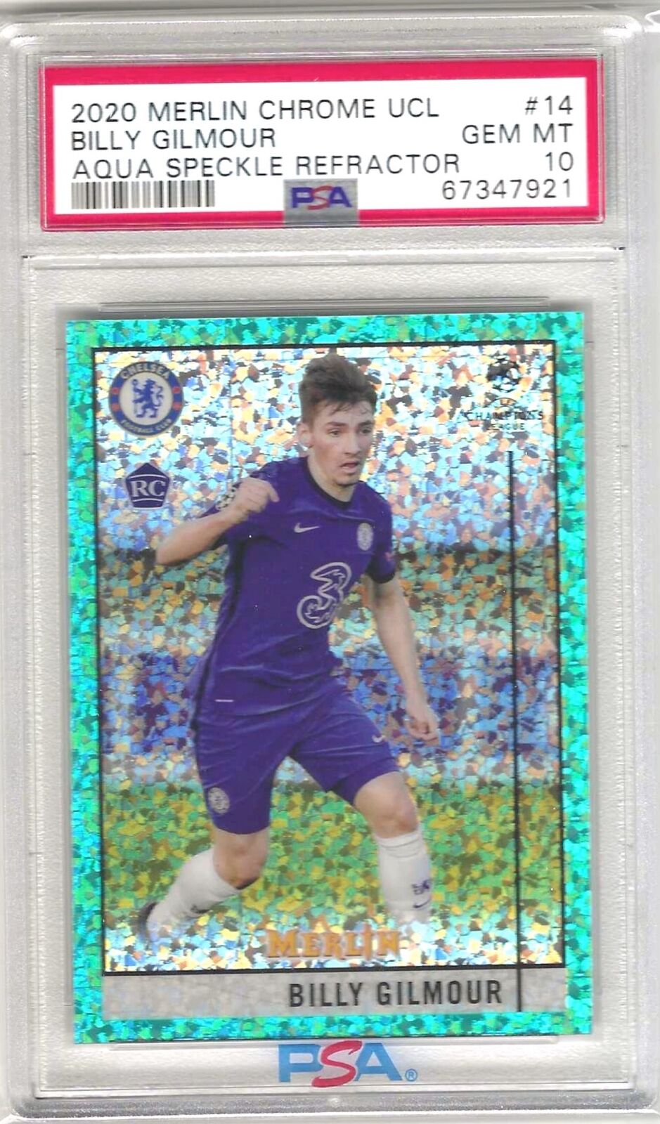 BILLY GILMOUR 2020-21 TOPPS MERLIN AQUA SPECKLE REFRACTOR RC /175 PSA 10 POP 1/1