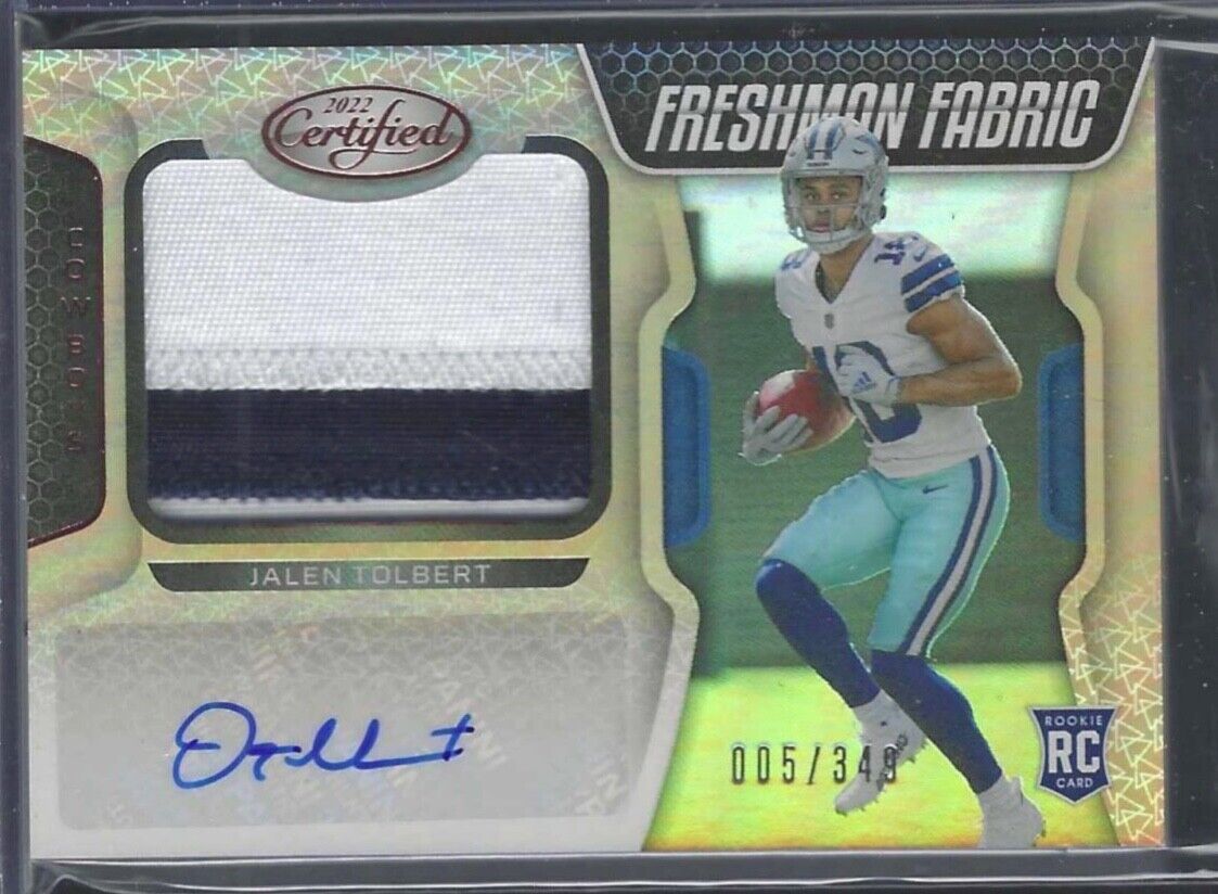 JALEN TOLBERT 2022 PANINI CERTIFIED BRONZE FRESHMAN FABRIC PATCH AUTO RC #D /349