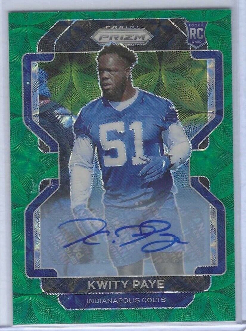 KWITY PAYE 2021 PANINI PRIZM GREEN SCOPE PRIZMS ROOKIE AUTO RC #D 73/75