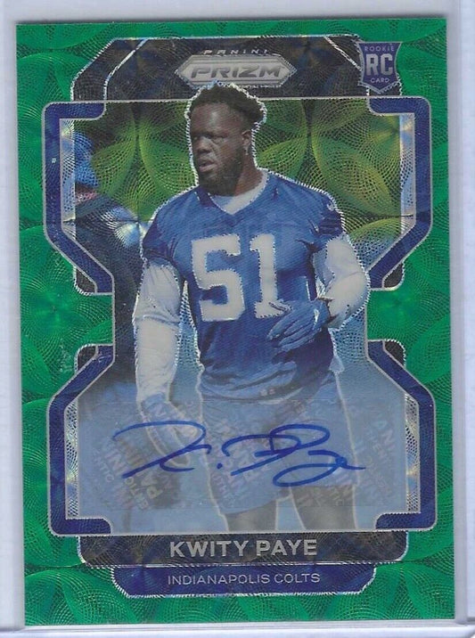 KWITY PAYE 2021 PANINI PRIZM GREEN SCOPE PRIZMS ROOKIE AUTO RC #D 73/75