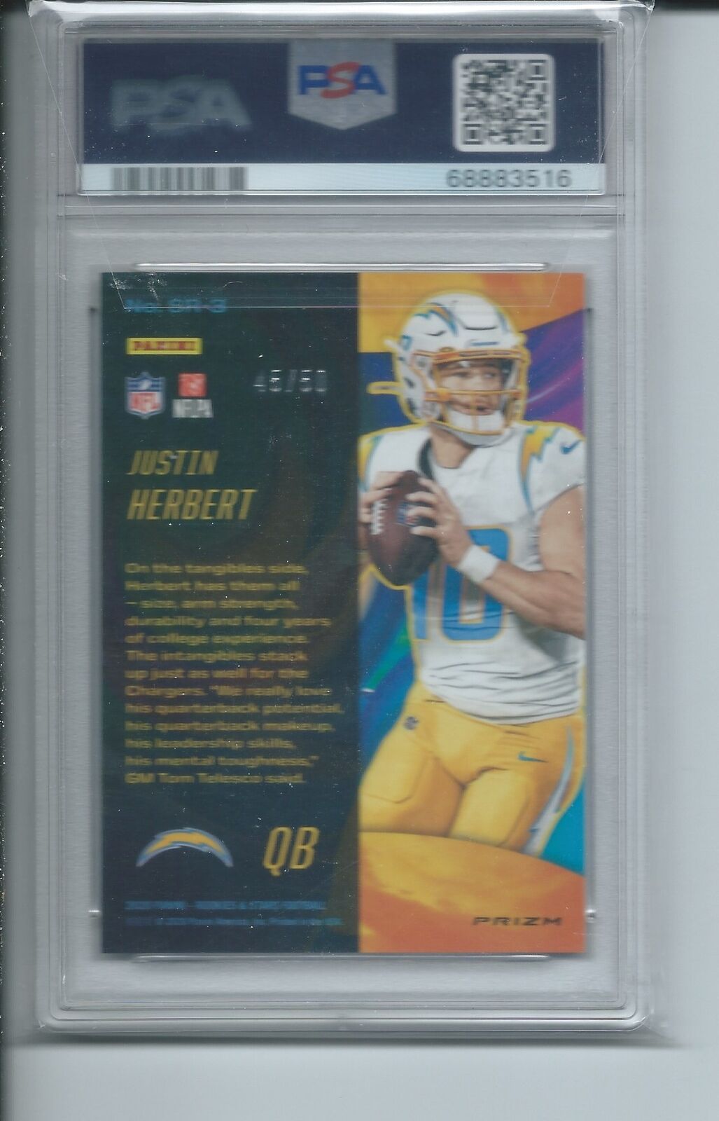 JUSTIN HERBERT 2020 ROOKIES & STARS STELLAR ROOKIES PINK PRIZM RC /50 PSA 10 GEM