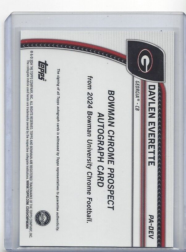 DAYLEN EVERETTE 2024 BOWMAN CHROME UNIVERSITY 1ST GEORGIA AUTO