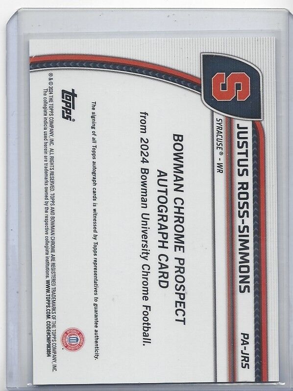JUSTUS ROSS-SIMMONS 20224 BOWMAN CHROME UNIVERSITY 1ST SYRACUSE AUTO