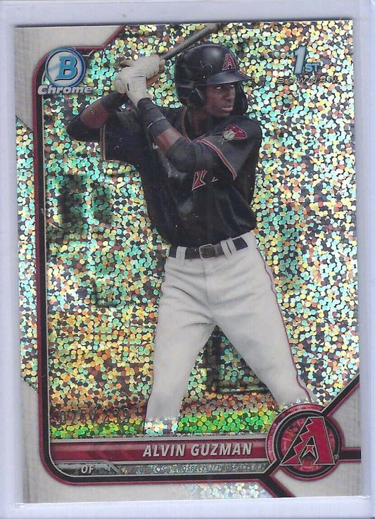 ALVIN GUZMAN 2022 BOWMAN CHROME SPARKLE REFRACTOR 1ST PROSPECT #D 025/299