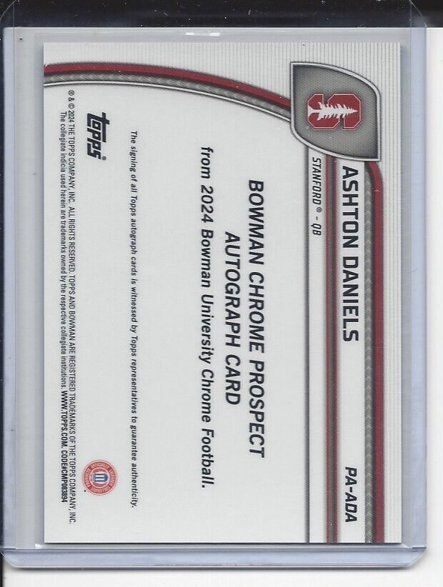ASHTON DANIELS 20224 BOWMAN CHROME UNIVERSTY 1ST STANFORD STEALTH REFRACTOR AUTO