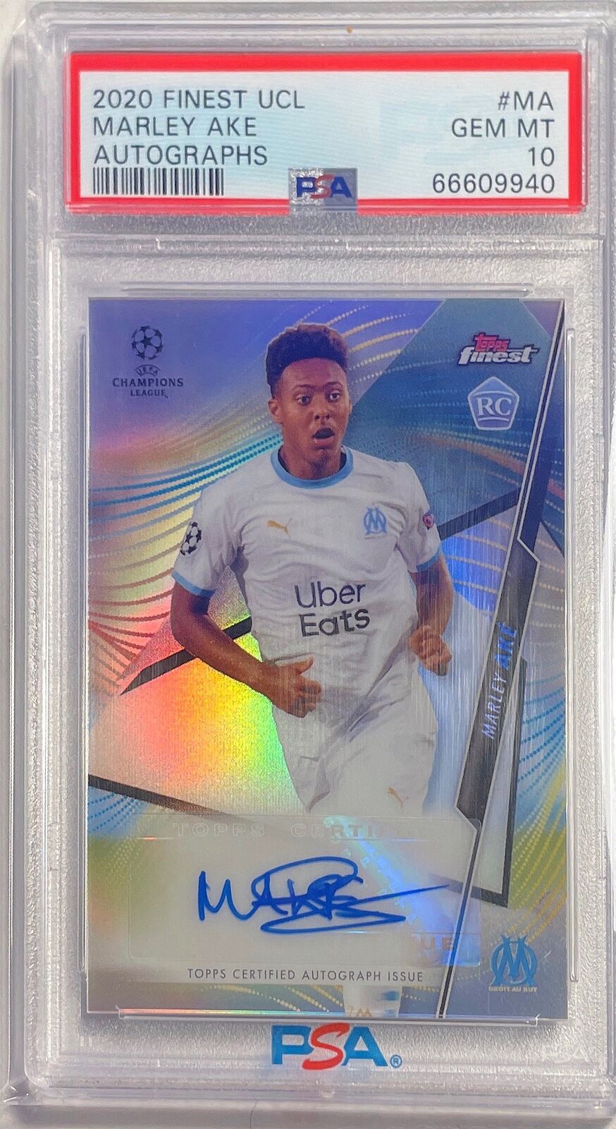 MARLEY AKE 2020-21 TOPPS FINEST UCL AUTO REFRACTOR RC PSA 10 GEM MINT POP 5