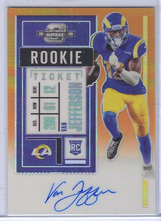 VAN JEFFERSON 2020 PANINI OPTIC CONTENDERS ORANGE ROOKIE TICKET AUTO RC #D 02/50